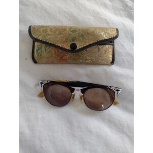 Vtg 40s 50s Black Silver Cat Eye Eyeglasses GF 12k Gold Filed Etched Frames